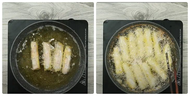 Step 4 Frying the shrimp spring rolls