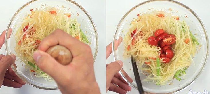 Step 5 Mixing the salad Thai vegetarian papaya salad