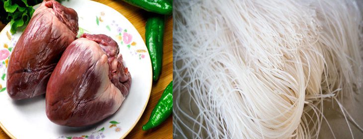 Ingredients for dish 2 ways to make stir-fried rice noodle and stir-fried heart and kidney