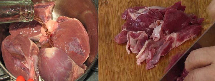 Step 2 Preparing pig heart and liver Stir-fried noodle with pig heart and liver