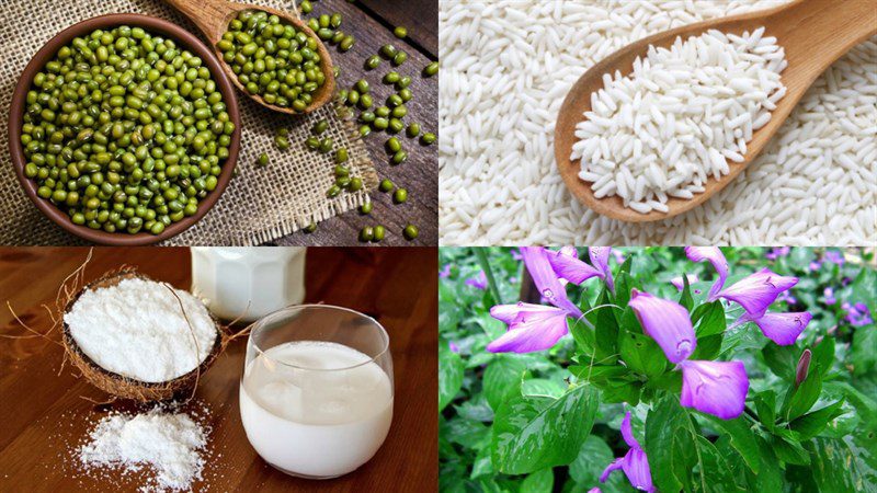 Ingredients for purple sticky rice with mung beans using a rice cooker