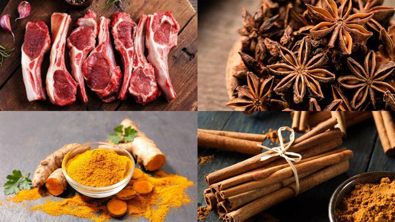 Ingredients for lamb curry dish