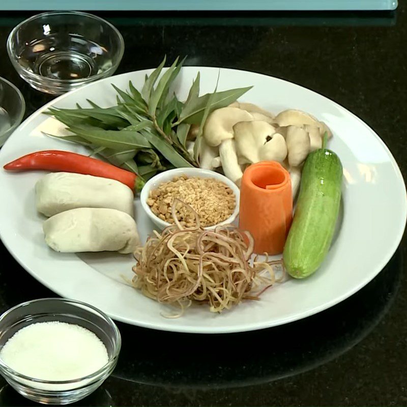 Ingredients for banana flower salad with oyster mushrooms