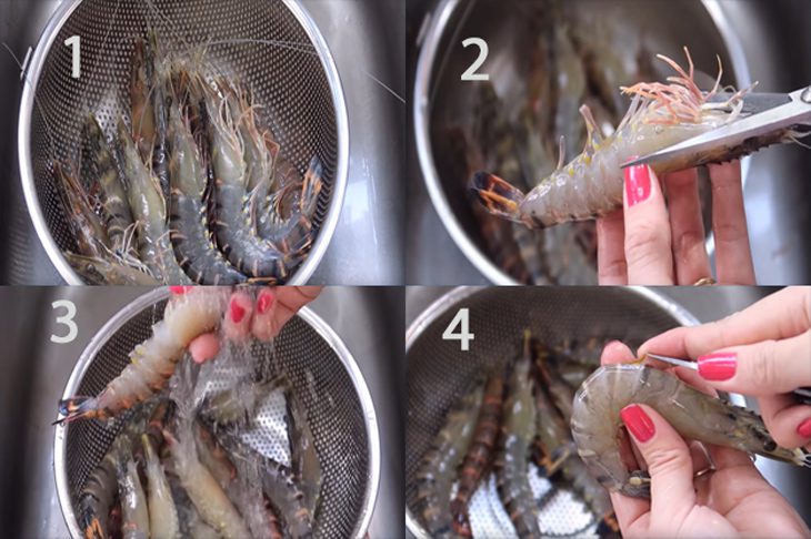Step 1 Prepare the shrimp for Steamed shrimp with coconut water
