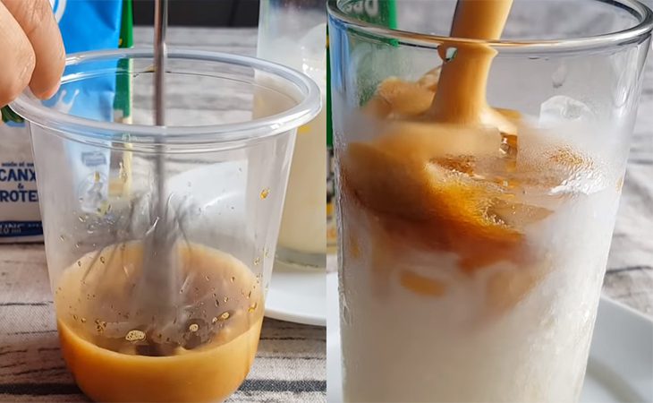 Step 2 Whip coffee froth for traditional Bạc xỉu