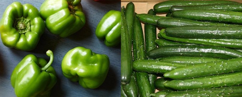 Ingredients for 3 recipes of bell pepper juice with watermelon, cucumber, celery