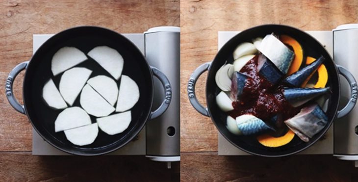 Step 3 Cook the fish for Mackerel Braised with Radish and Pumpkin