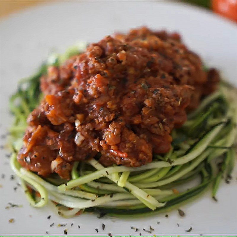 Step 4 Final Product Zucchini Beef Mushroom Spaghetti