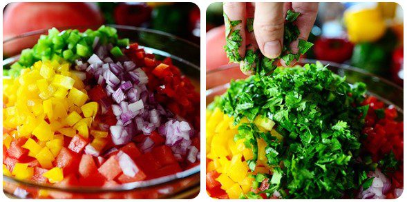 Step 1 Cut the ingredients for Watermelon, Cucumber, and Bell Pepper Salad