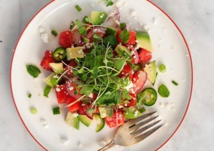 Step 3 Mix all ingredients with the dressing for watermelon, sprouts, and avocado salad