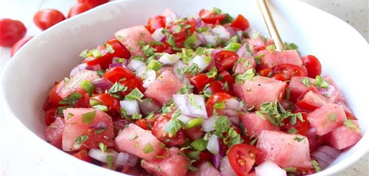 Step 3 Final product of Watermelon and Cherry Tomato Salad
