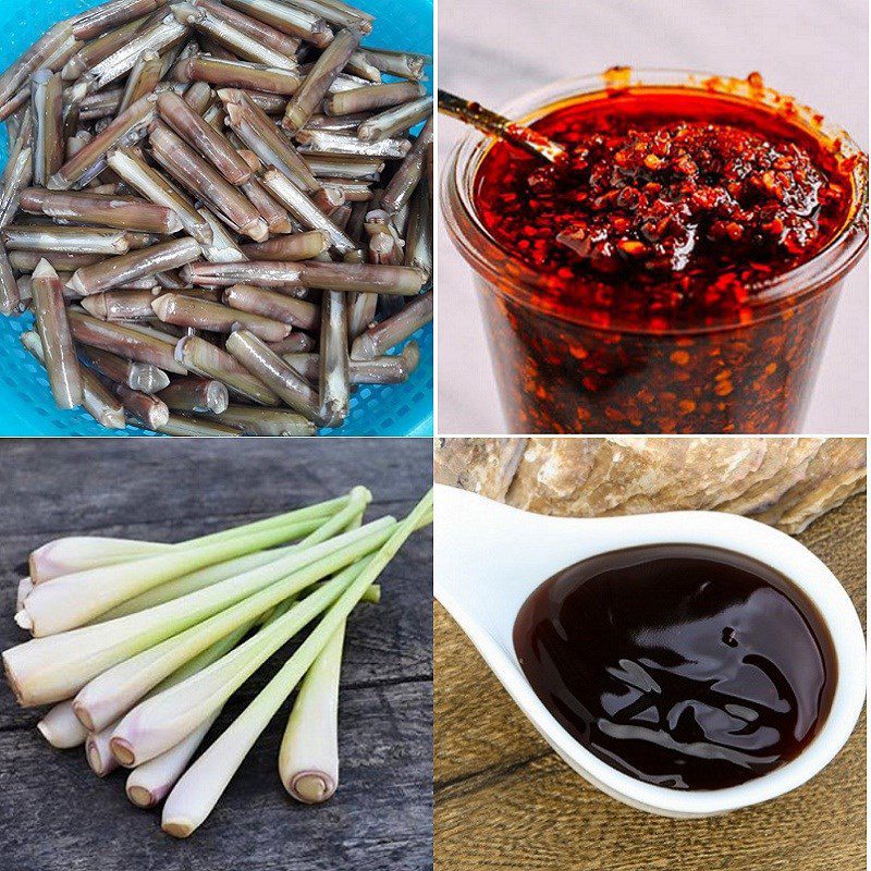 Ingredients for grilled razor clams with butter and onion and grilled razor clams with satay