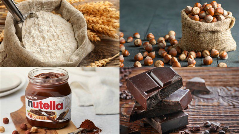 Ingredients for banana crepe with butter nutella ice cream