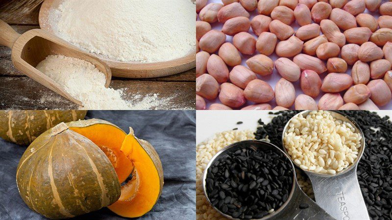 Ingredients for pumpkin cake with peanut filling