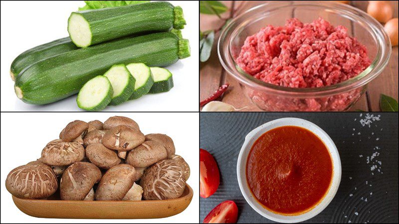 Ingredients for 3 zucchini spaghetti dishes