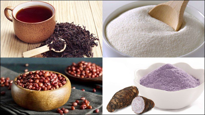 Ingredients for taro milk tea, red bean taro milk tea