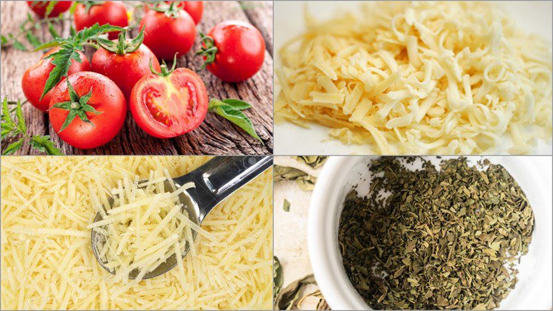 Ingredients for the 3 ways to make baked tomatoes