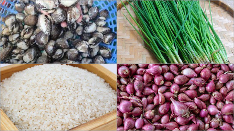 Ingredients for clam porridge, clam porridge with lotus seeds