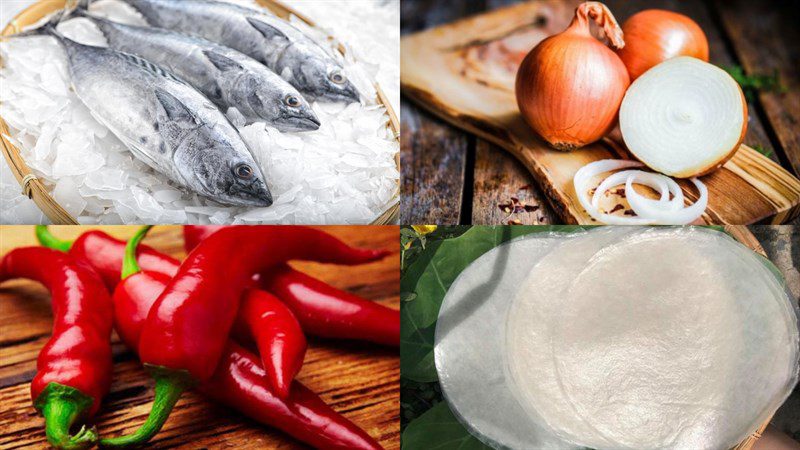 Ingredients for steamed fish wrapped in rice paper