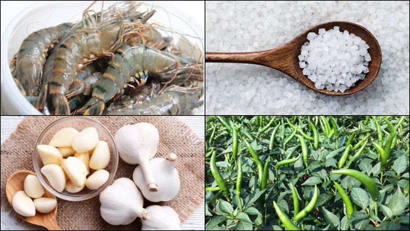Ingredients for steamed shrimp with salt and steamed shrimp with ginger