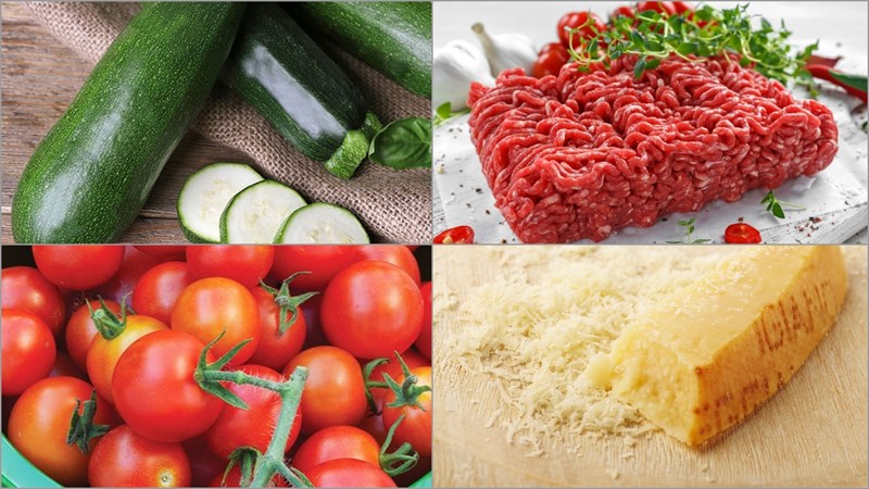 Ingredients for the dish 2 ways to make zucchini baked cheese with mushroom and meat filling