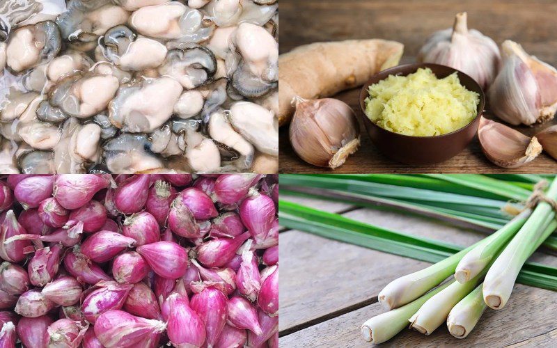 Ingredients for Thai-style oyster salad