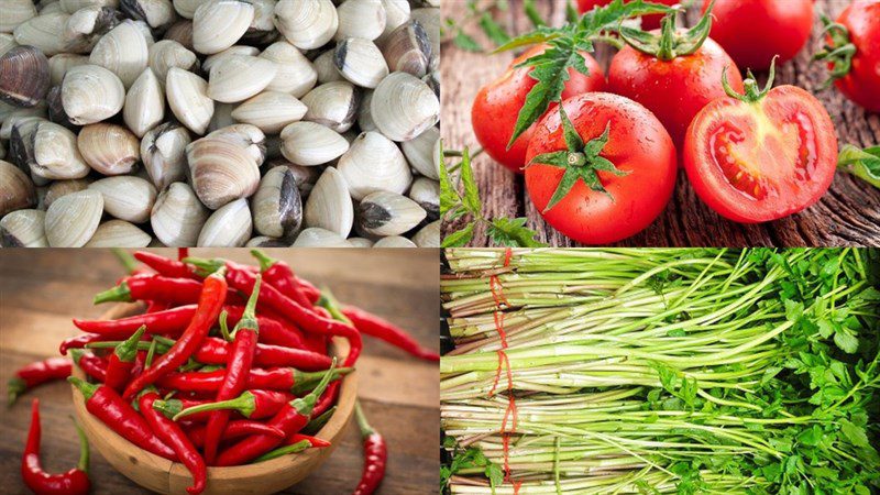 Ingredients for sour and spicy clam noodle dish