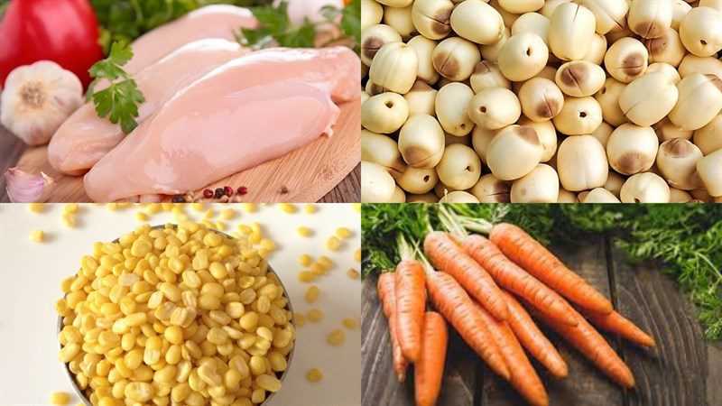 Ingredients for chicken and lotus seed green bean porridge