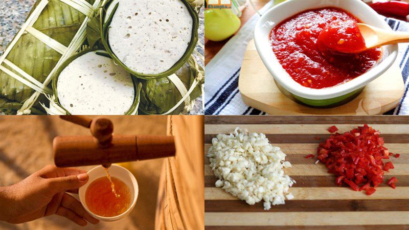 Ingredients for fried pork sausage with fish sauce and spicy sauce