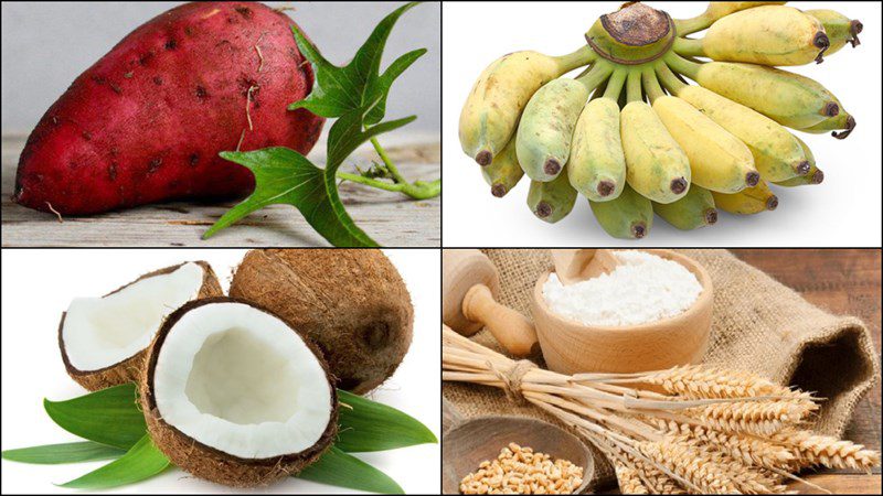 Ingredients for crispy fried banana cake, fried banana sweet potato cake