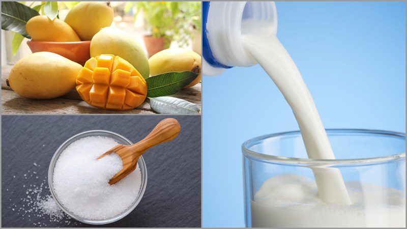 Ingredients for 6 ways to make fruit milkshakes without cream