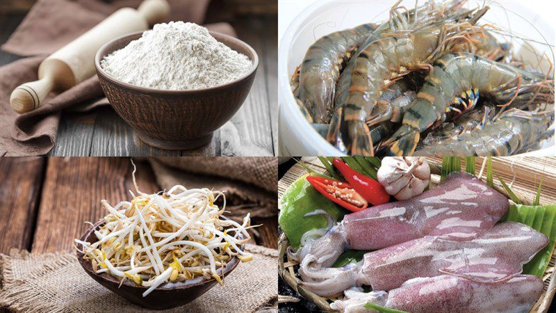 Ingredients for seafood pancake dish