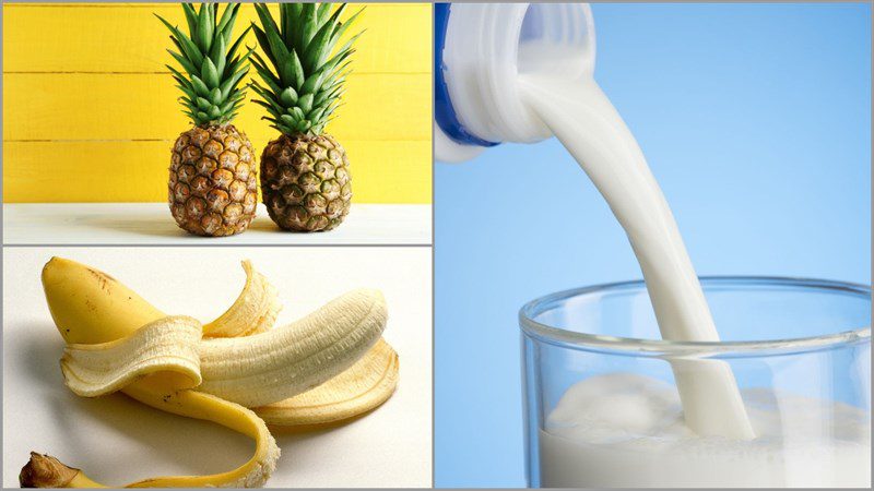 Ingredients for 6 ways to make fruit milkshakes without cream