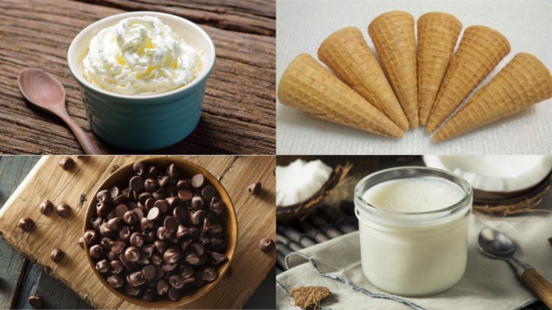 Ingredients for chocolate waffle cone ice cream