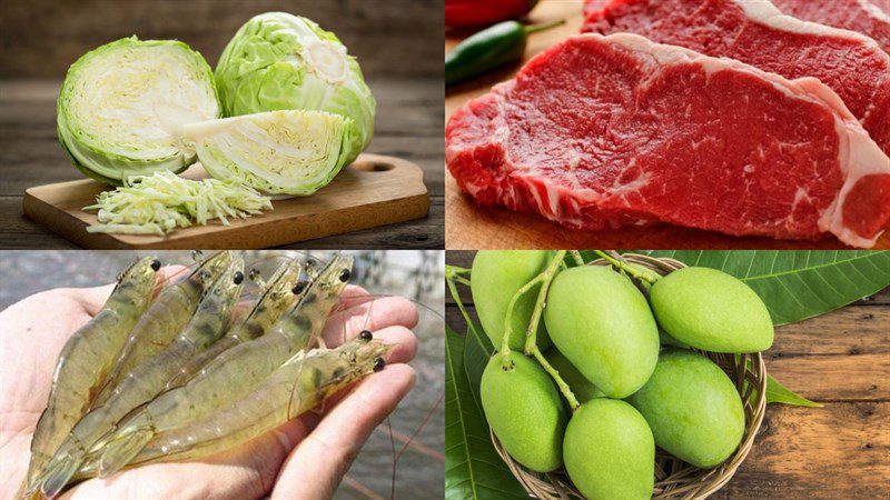 Ingredients for the dish 2 ways to make cabbage salad with beef and crispy shrimp