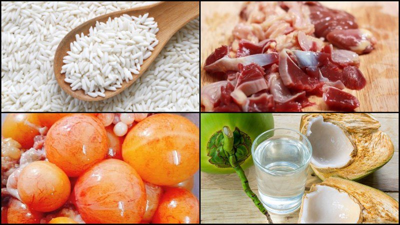 Ingredients for chicken heart sticky rice with quail egg