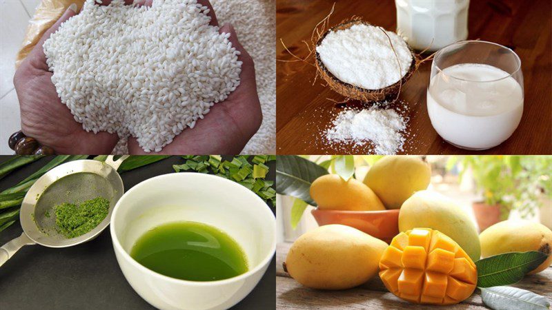 Ingredients for mango sticky rice with pandan leaves