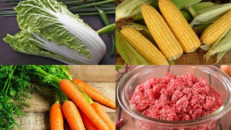 Ingredients for colorful pork roll with napa cabbage