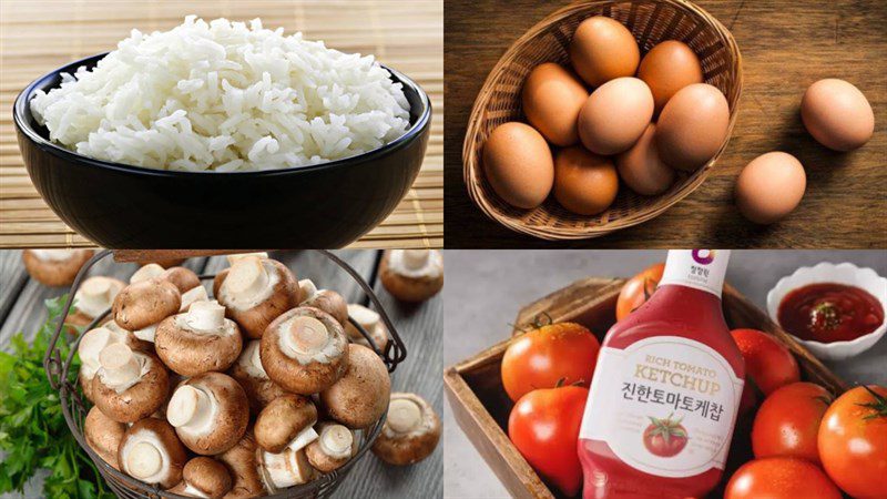 Ingredients for omurice (Japanese egg rice) dish