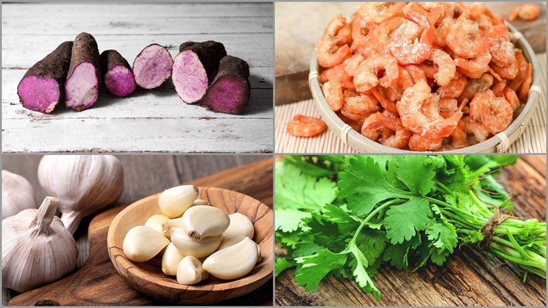 Ingredients for the dish 2 methods of cooking sweet potato soup with dried shrimp and pork ribs