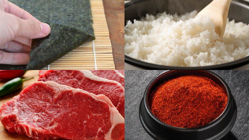 Ingredients for spicy tuna kimbap, spicy beef kimbap