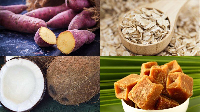 Ingredients for 4 ways to make sweet potato milk