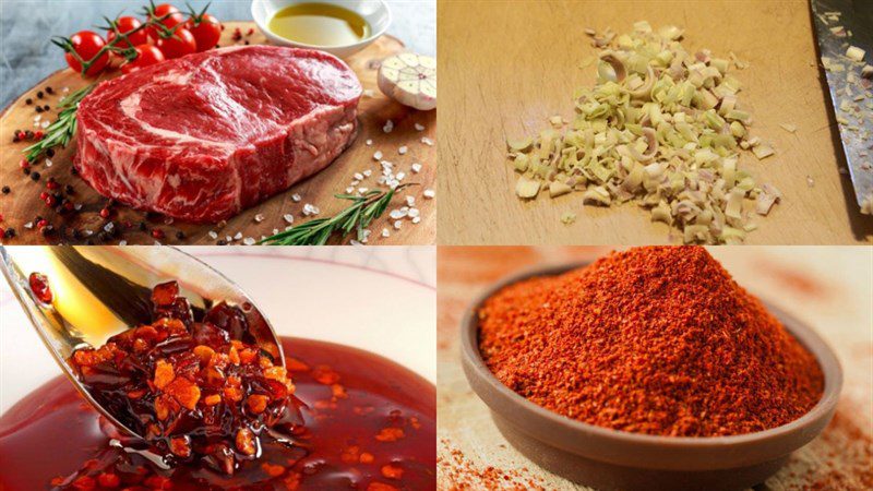 Ingredients for the recipe for grilled beef with satay