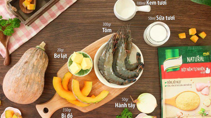Ingredients for pumpkin shrimp soup
