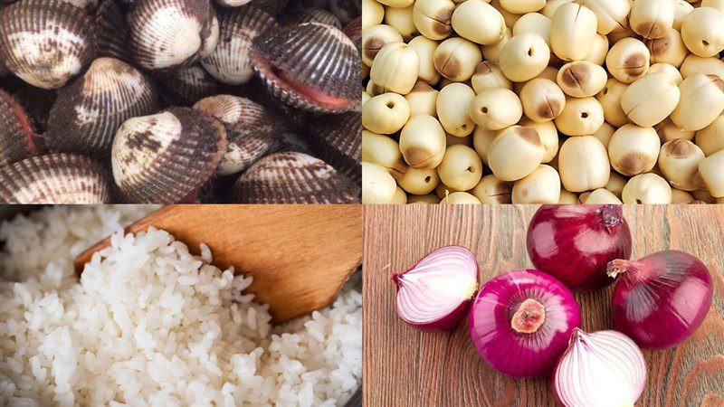 Ingredients for clam porridge with lotus seeds, clam porridge with lotus seeds