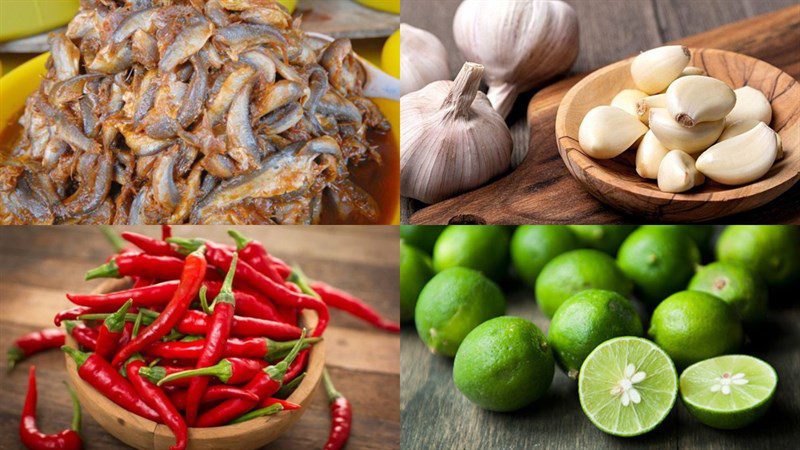 Ingredients for fish sauce mixed with garlic and chili