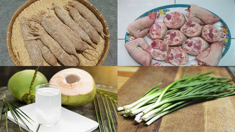 Ingredients for the dish 2 ways to cook pig trotter braised with pickled radish and banana heart