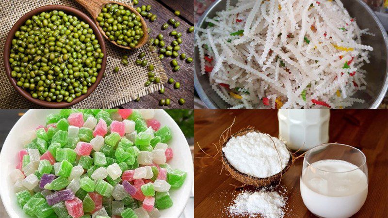 Ingredients for green bean cassava jelly dessert