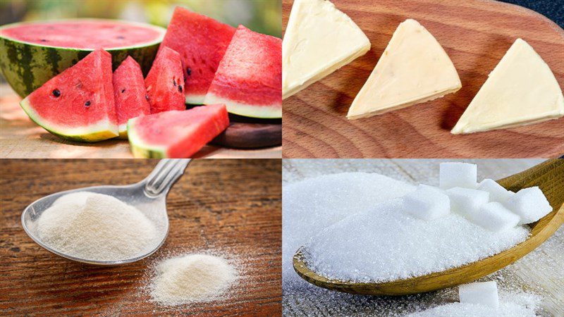 Ingredients for watermelon jelly, watermelon milk jelly, watermelon jelly with cheese