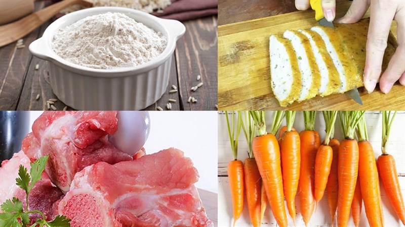 Ingredients for the dish of bánh canh gõ gáo dừa chả cá lăng
